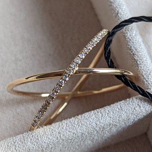 14k Solid Gold Pave Diamond X Ring